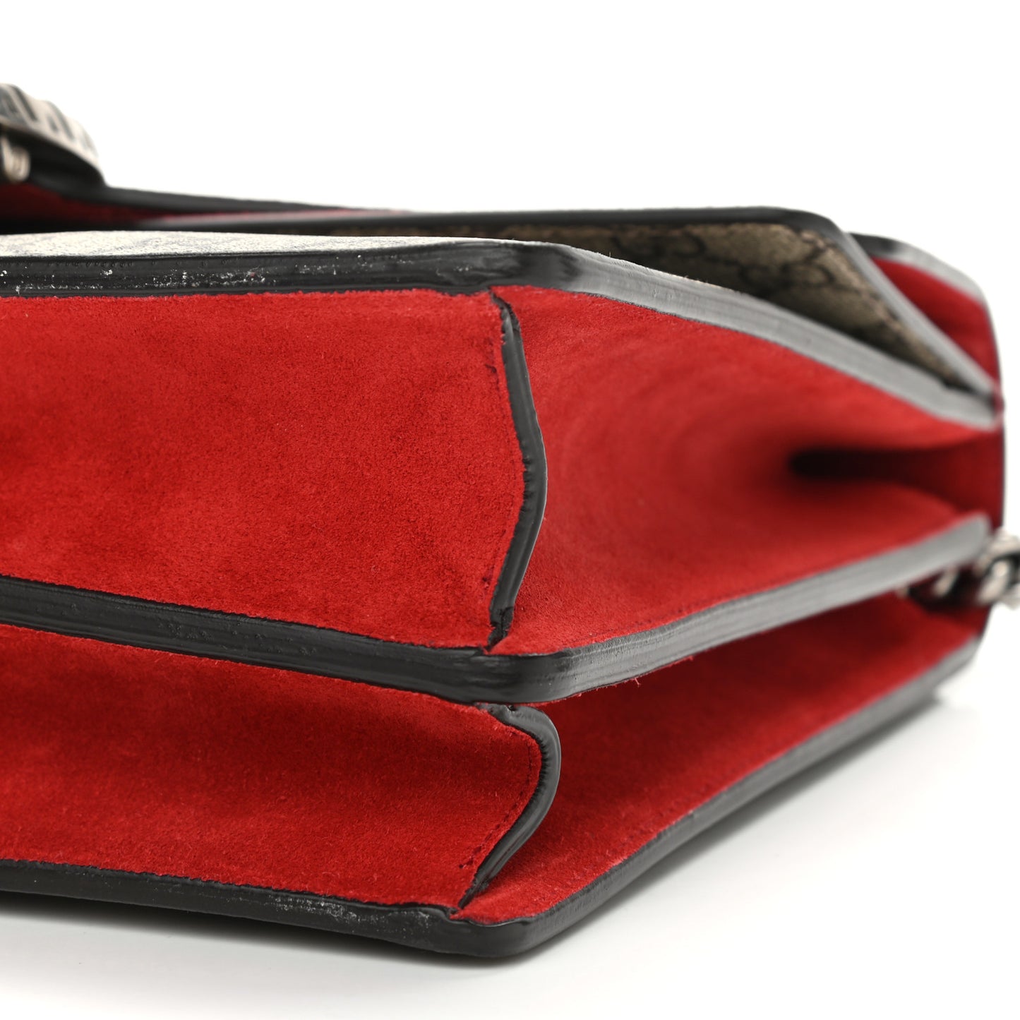GG Supreme Monogram Suede Cudu Medium Dionysus Shoulder Bag Beige Ebony Vulcanic Red