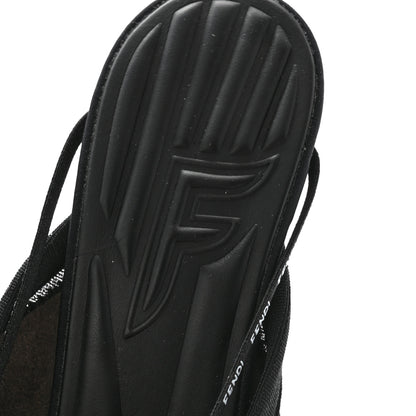 Fendi Technical Mesh FF FFreedom Patchwork Low Heel Peep Toe Sandals 38 Tobacco Black Asfalto 6 of 8