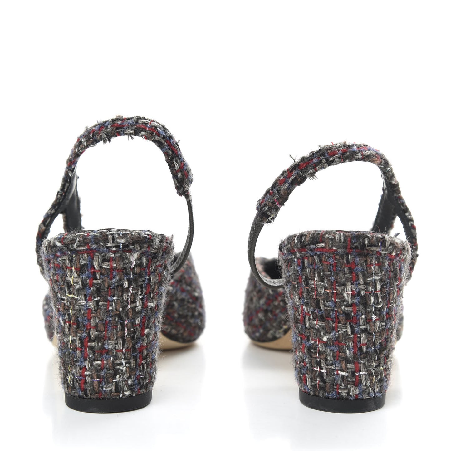 Tweed Grosgrain Cap Toe CC Slingback Pumps 35.5 Brown Red Black