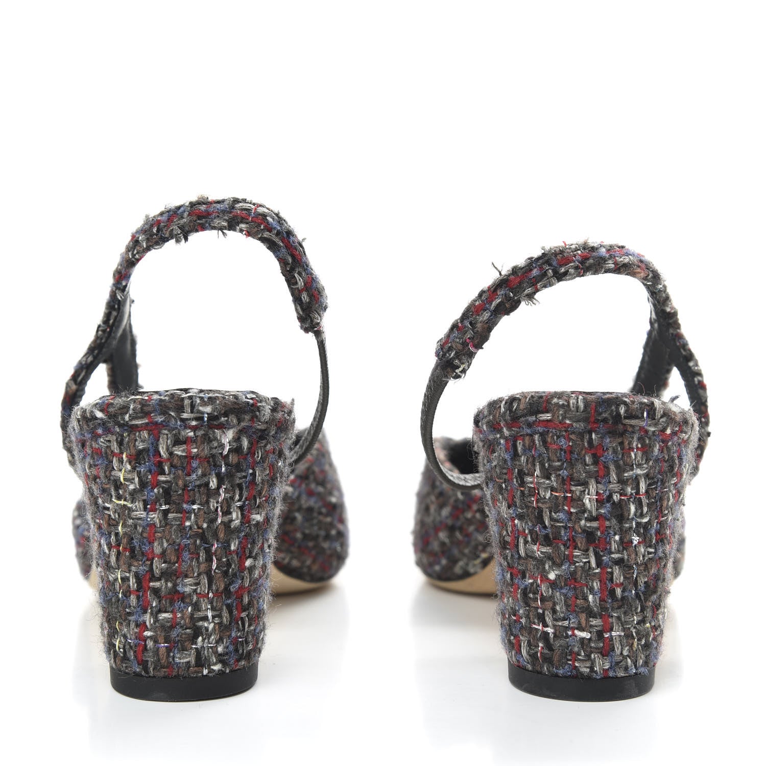 Chanel Tweed Grosgrain Cap Toe CC Slingback Pumps 35.5 Brown Red Black 6 of 10