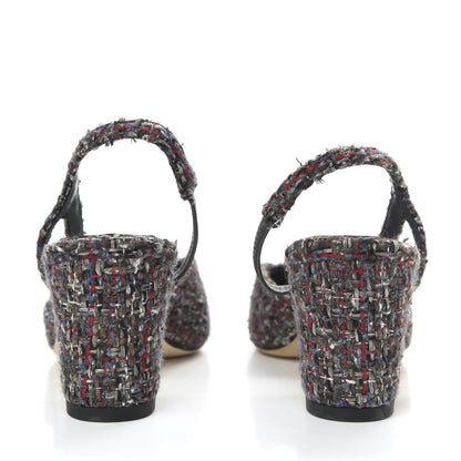 Chanel Tweed Grosgrain Cap Toe CC Slingback Pumps 35.5 Brown Red Black 6 of 10