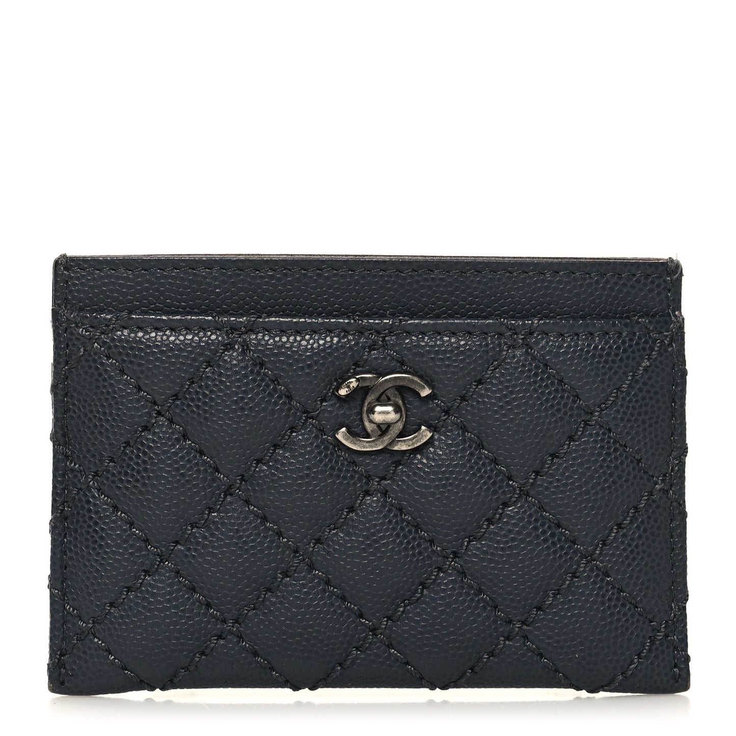 Caviar Quilted Stitched Card Holder Charcoal