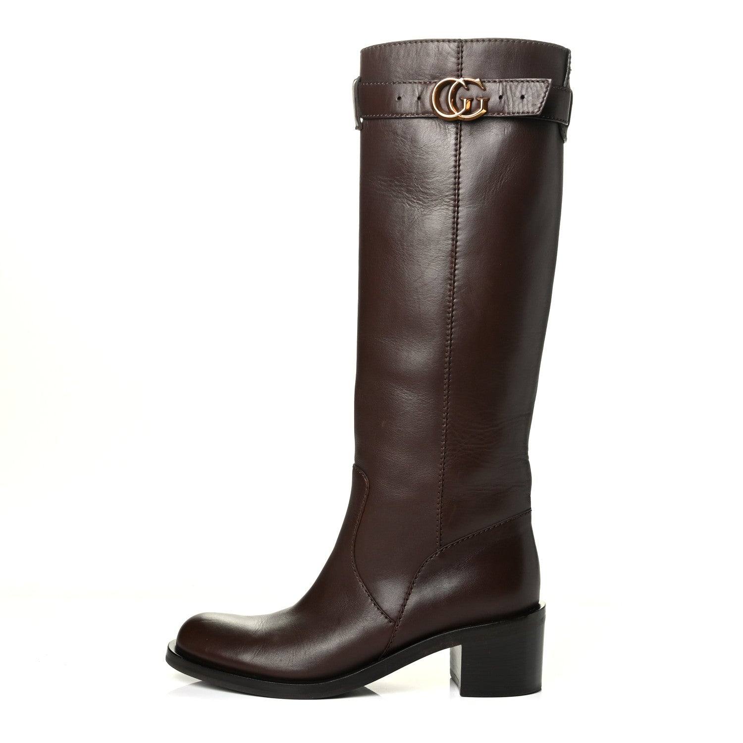 Gucci Calfskin Interlocking G Riding Boots 38 Brown 1 of 7