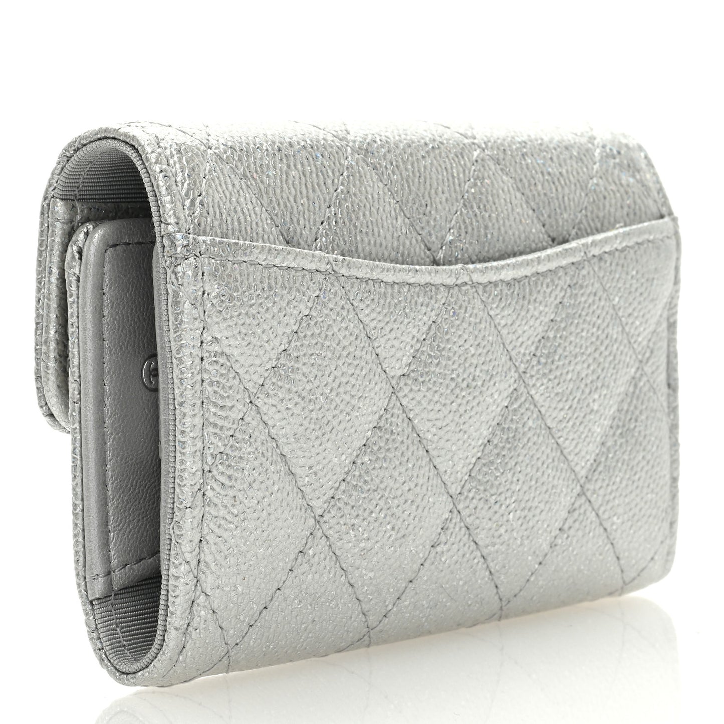 Metallic Caviar Quilted Classic 4 Key Holder Wallet Silver