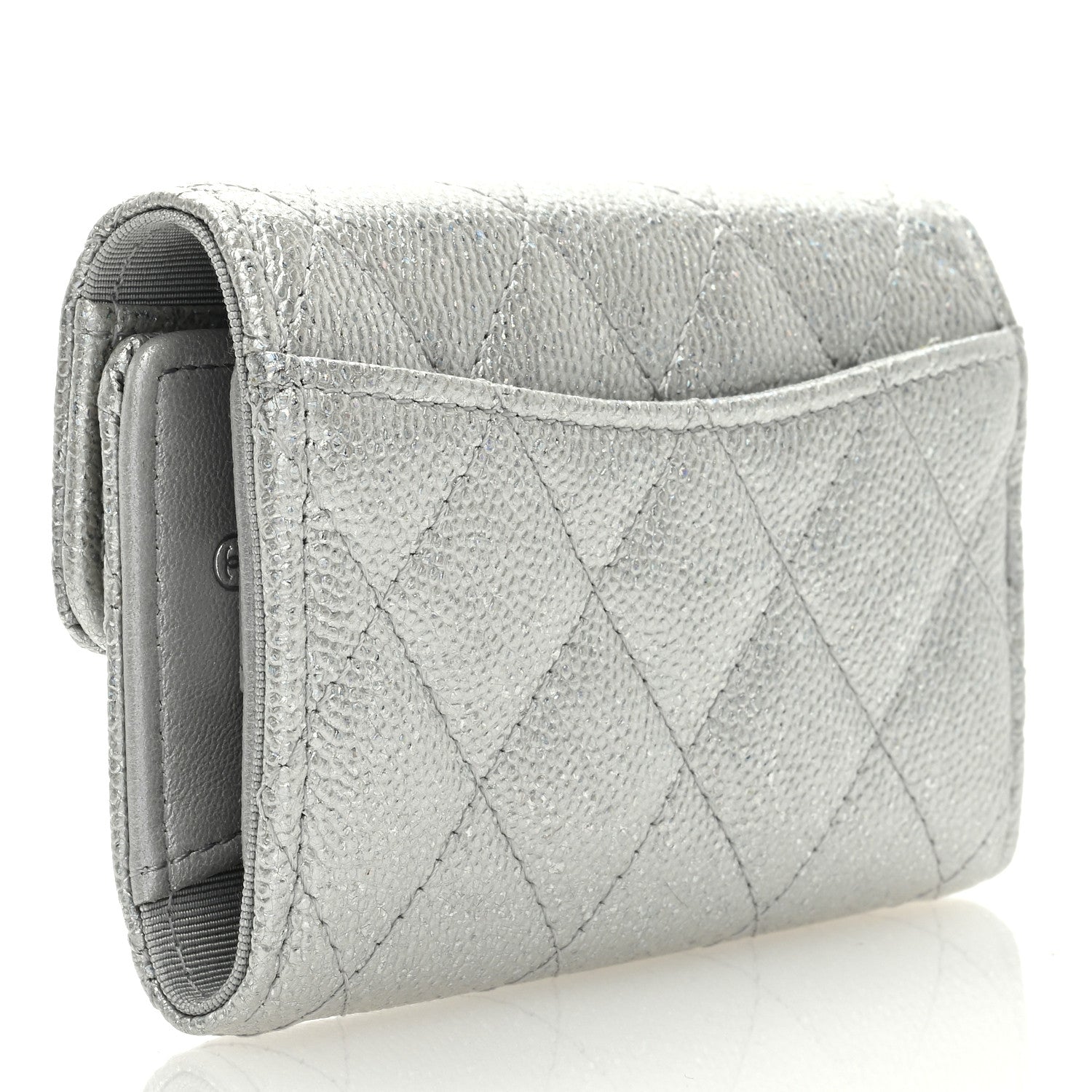 Chanel Metallic Caviar Quilted Classic 4 Key Holder Wallet Silver 3 of 7