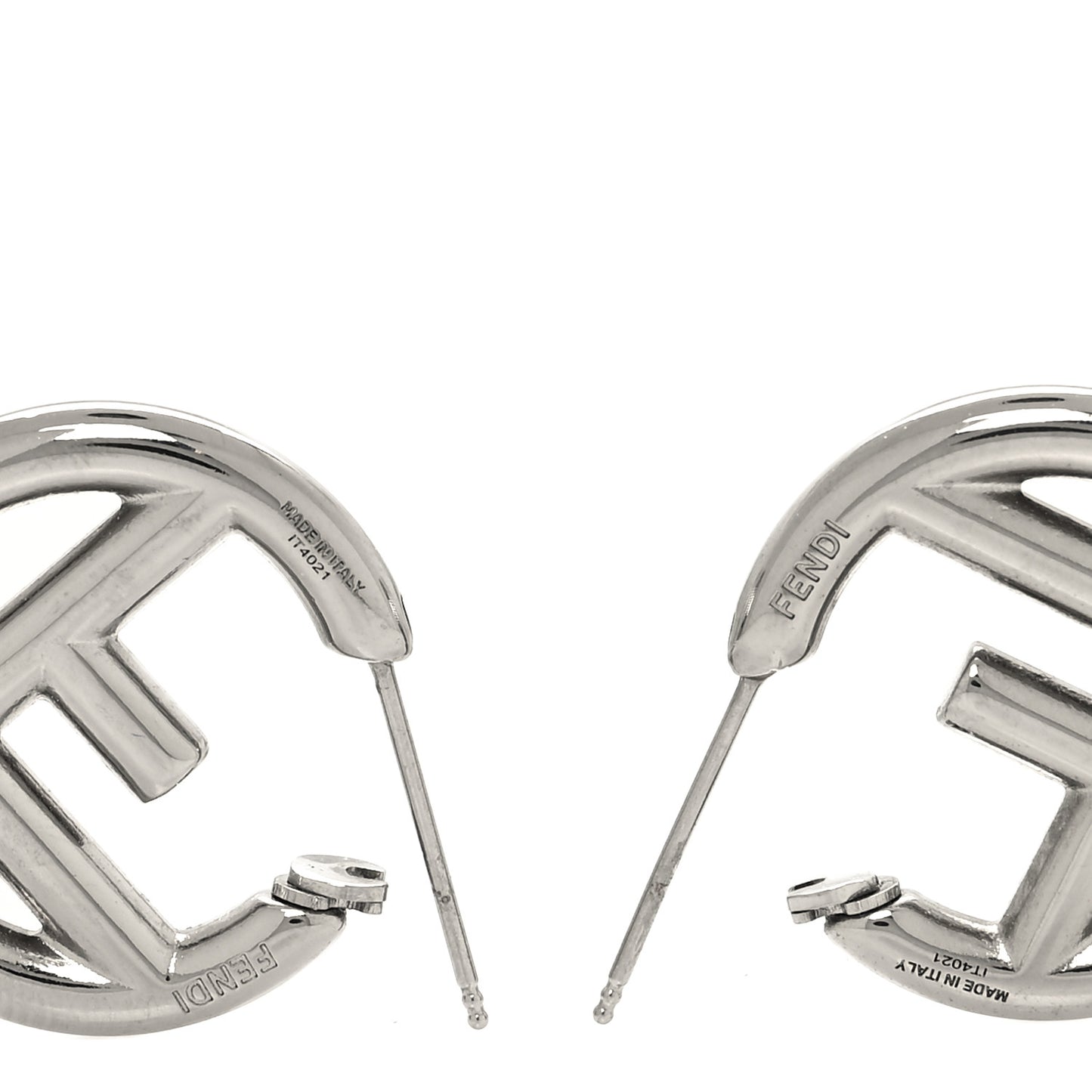 Metal FF Hoop Earrings Silver