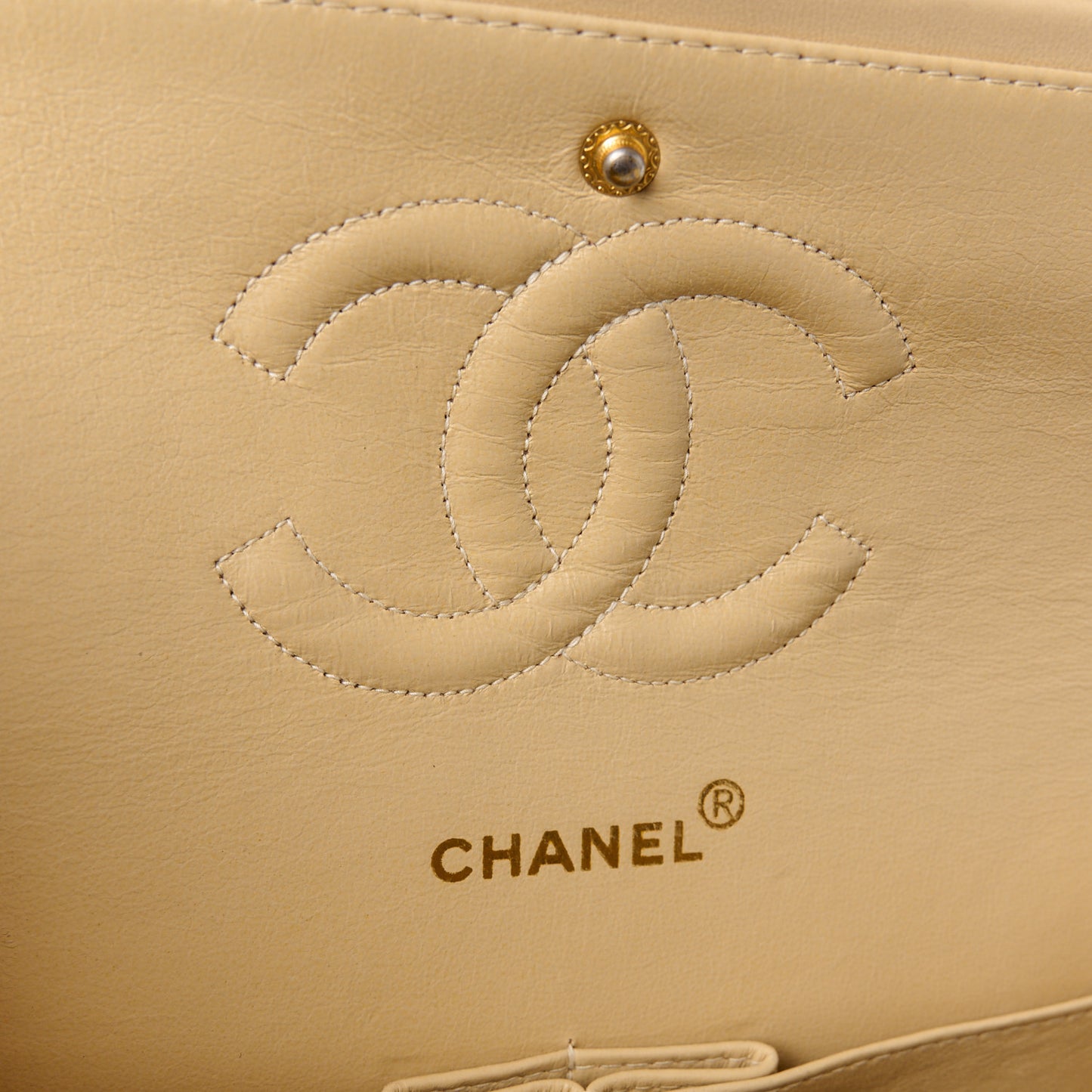 Lambskin Quilted Medium Double Flap Beige