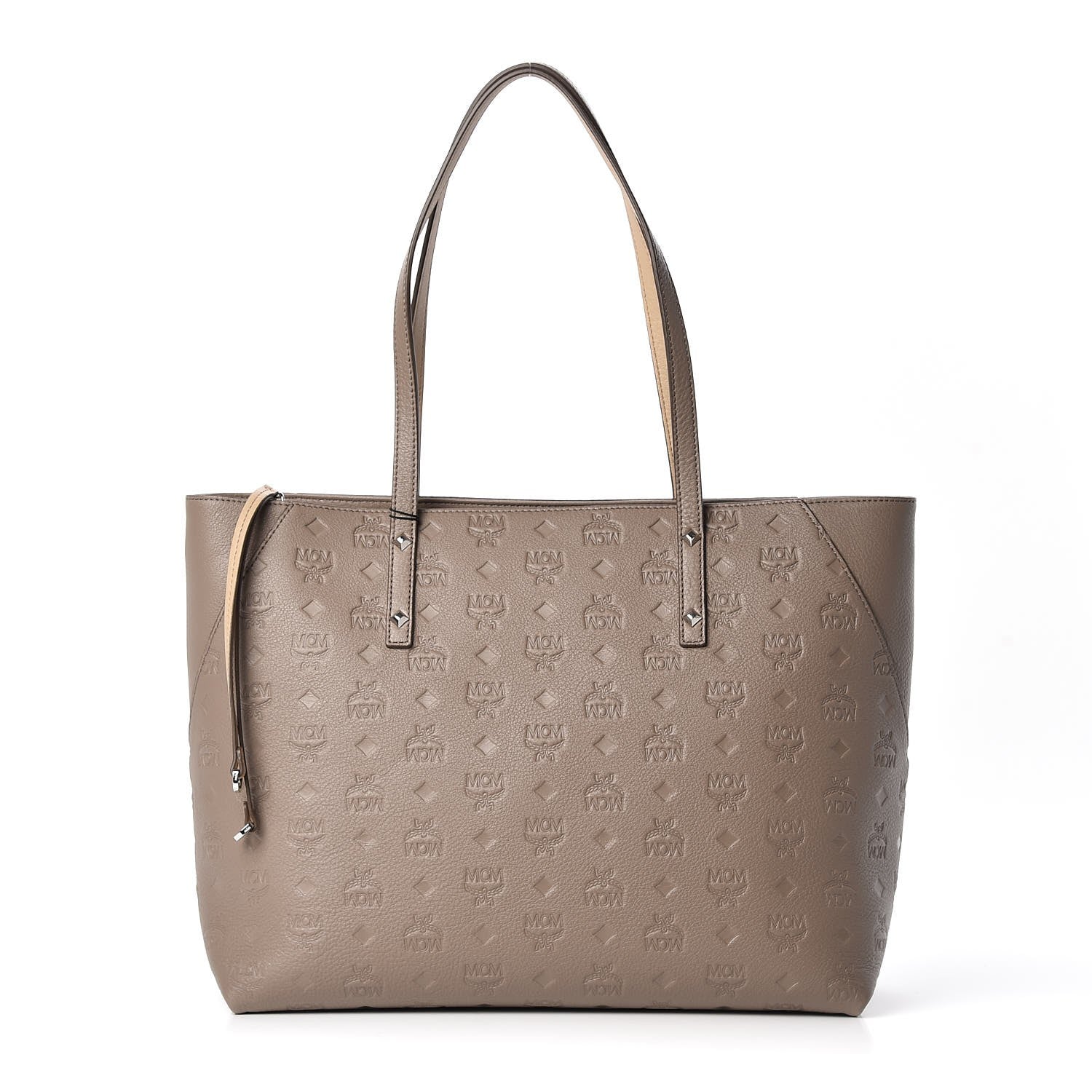 MCM Grained Calfskin Monogram Medium Klara Top Zip Tote Urban Taupe 1 of 10