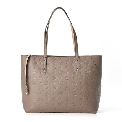 MCM Grained Calfskin Monogram Medium Klara Top Zip Tote Urban Taupe 1 of 10