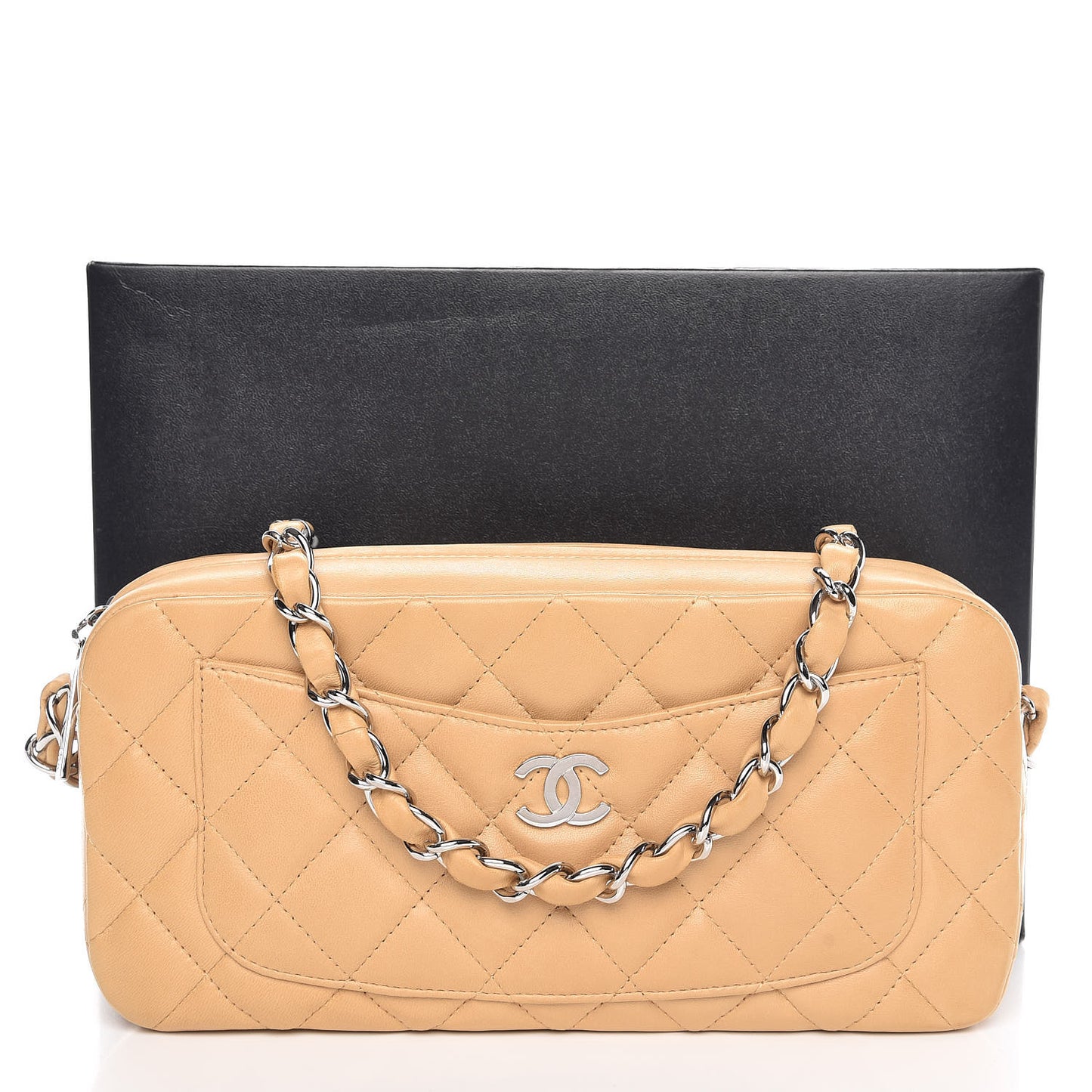 Lambskin Quilted Timeless Camera Case Beige
