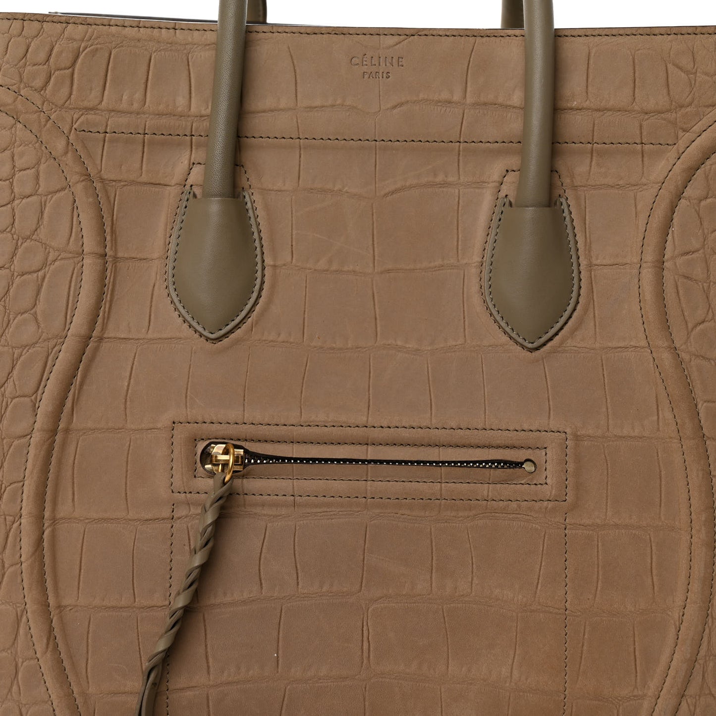 Crocodile Embossed Nubuck Medium Phantom Luggage Beige