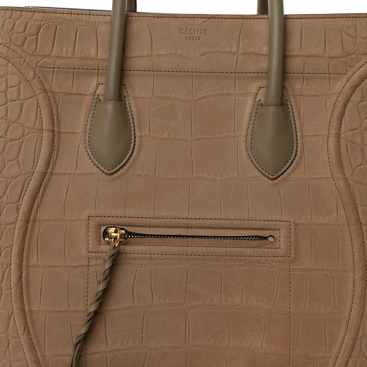 Celine Crocodile Embossed Nubuck Medium Phantom Luggage Beige 7 of 12