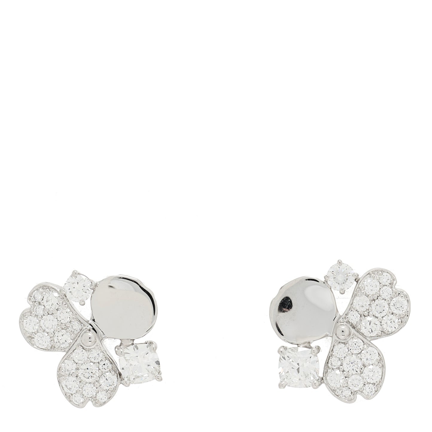 Platinum Diamond Paper Flowers Cluster Earrings