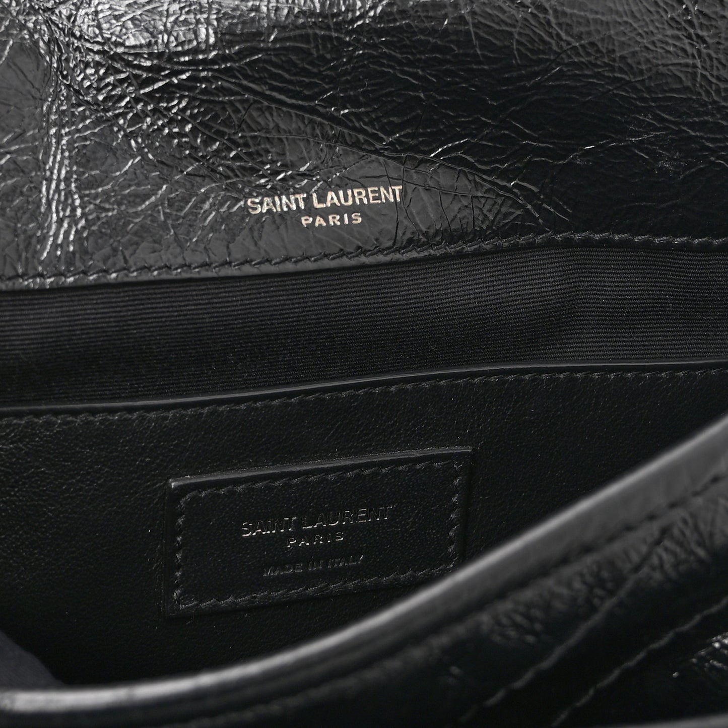 Crinkled Calfskin Matelasse Monogram Baby Niki Chain Satchel Black