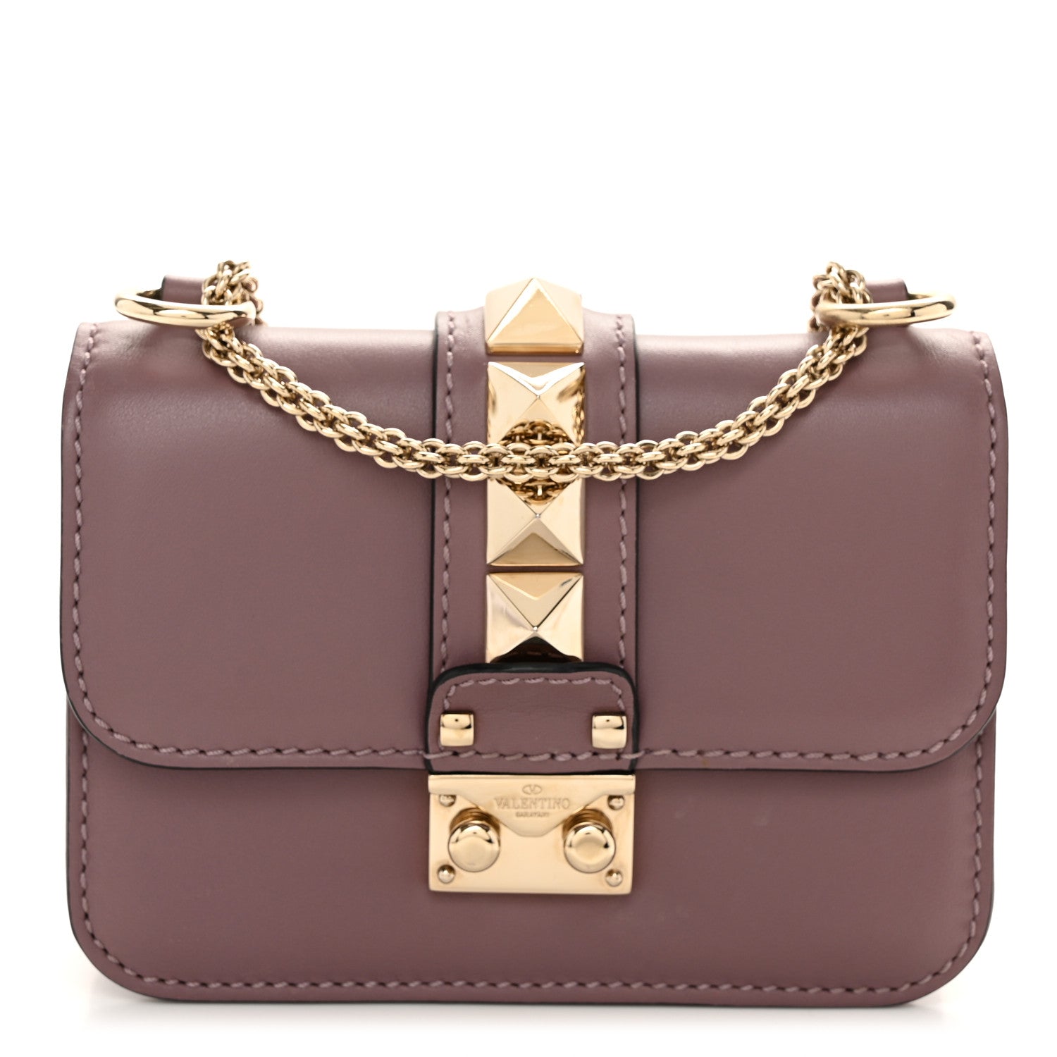 Valentino Garavani Vitello Small Glam Lock Rockstud Flap Dark Mauve 1 of 11