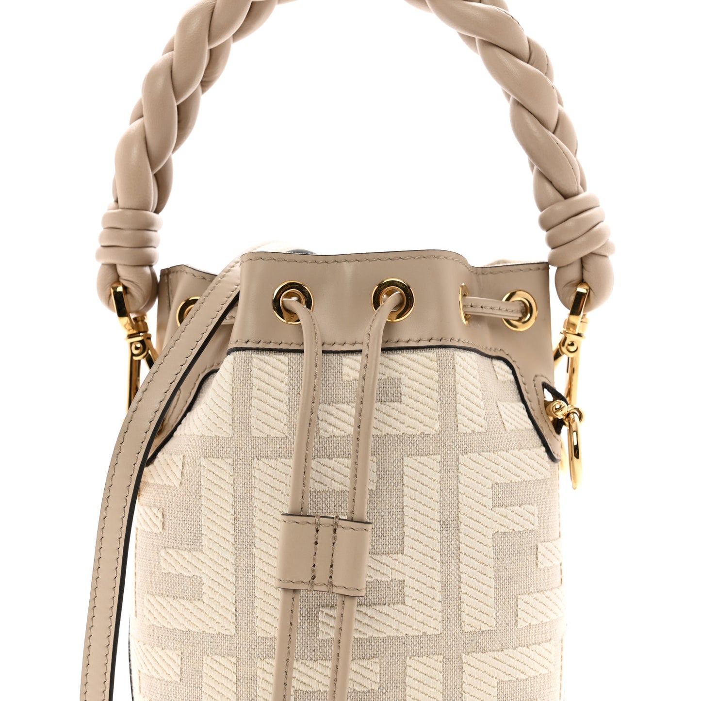 Canvas Nappa F is Fendi FF Embroidered Mini Mon Tresor Bucket Bag Grezzo White Nuvola