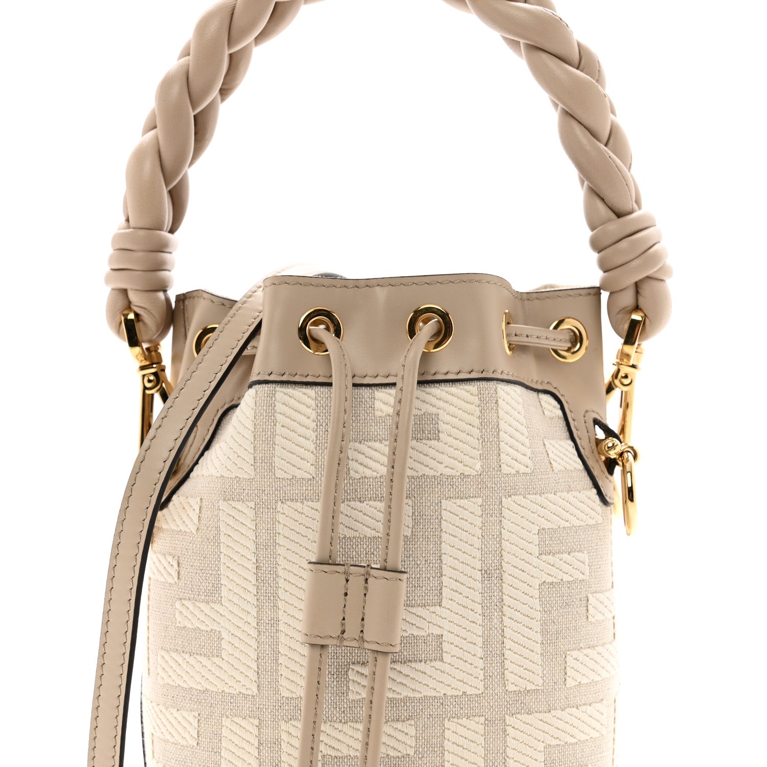 Fendi Canvas Nappa F is Fendi FF Embroidered Mini Mon Tresor Bucket Bag Grezzo White Nuvola 5 of 9