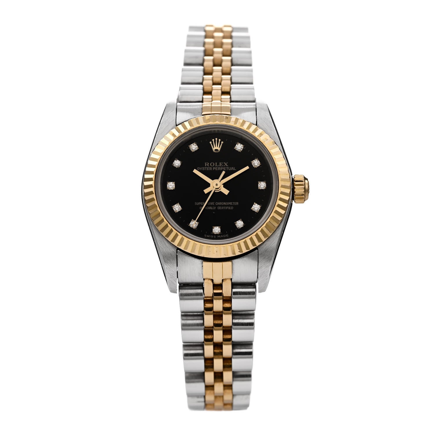 Rolex Stainless Steel 18K Yellow Gold Diamond 26mm Oyster Perpetual Datejust Watch Black 76193 1 of 5