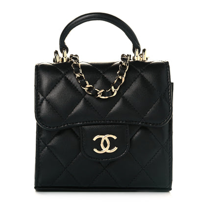 Chanel Lambskin Quilted Top Handle Flap Clutch With Chain Black 1 of 9