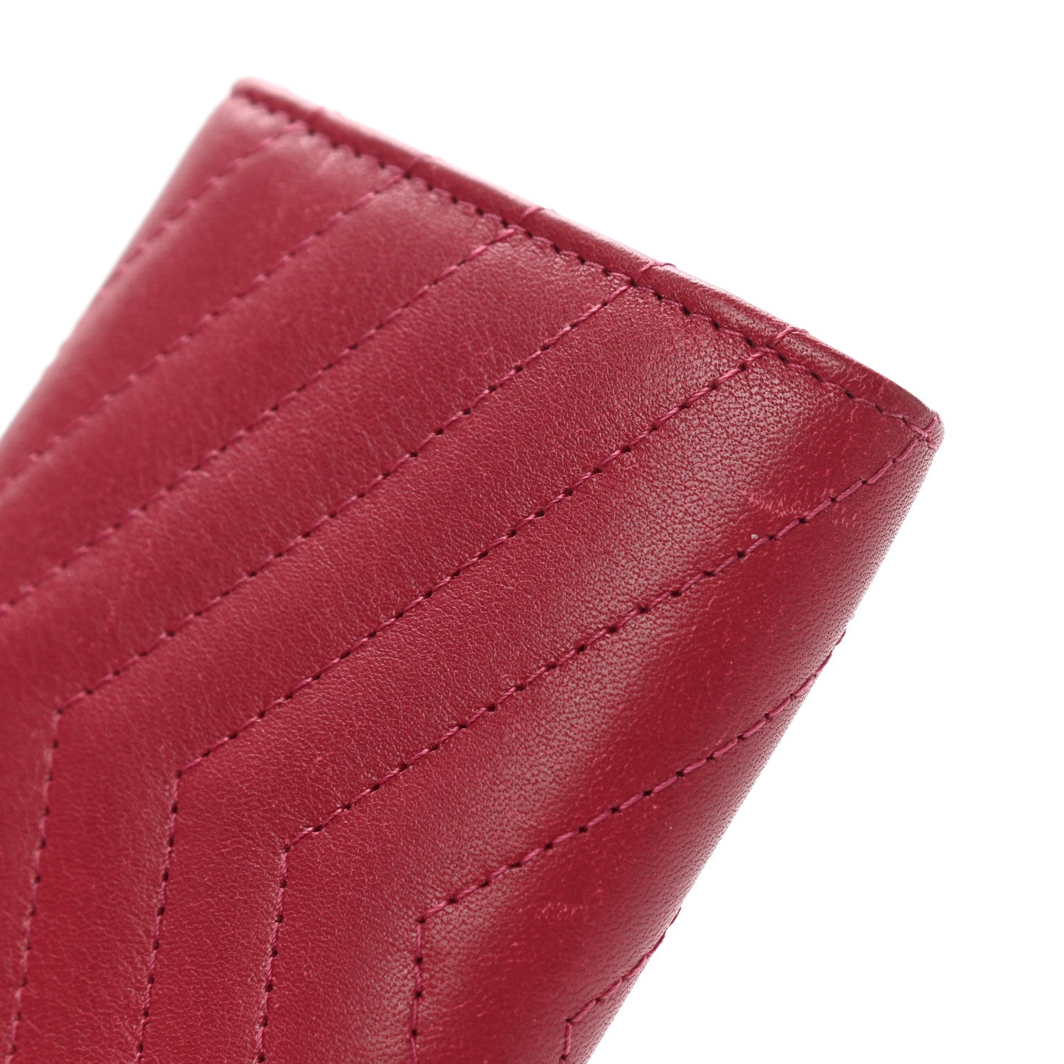 Chanel Goatskin Chevron Quilted Card Holder Flap Wallet Dark Pink 10 of 12
