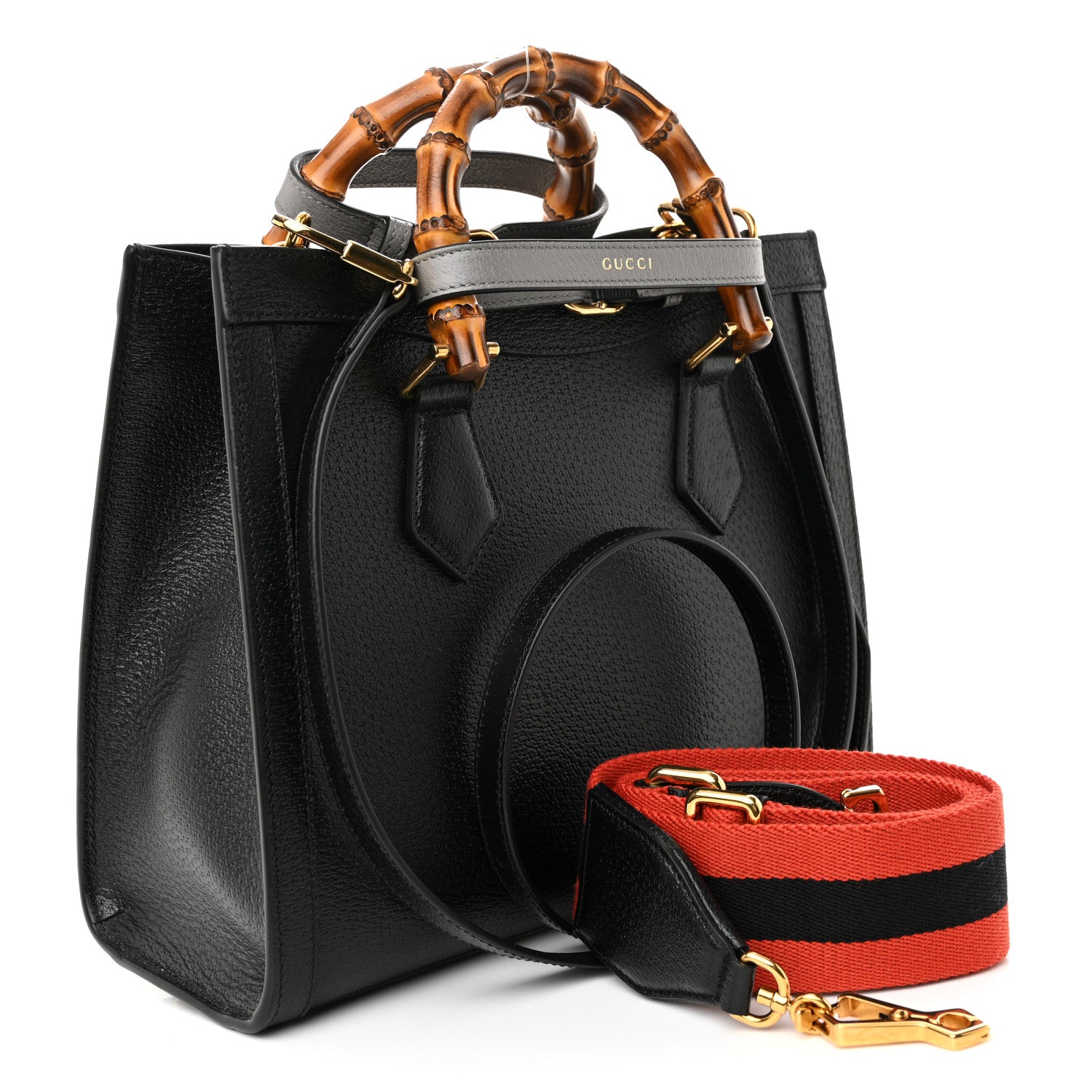 Gucci Textured Dollar Calfskin Web Small Diana Tote Bag Black Dusty Grey 3 of 9