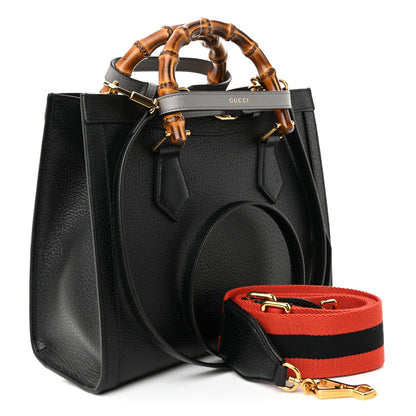 Gucci Textured Dollar Calfskin Web Small Diana Tote Bag Black Dusty Grey 3 of 9