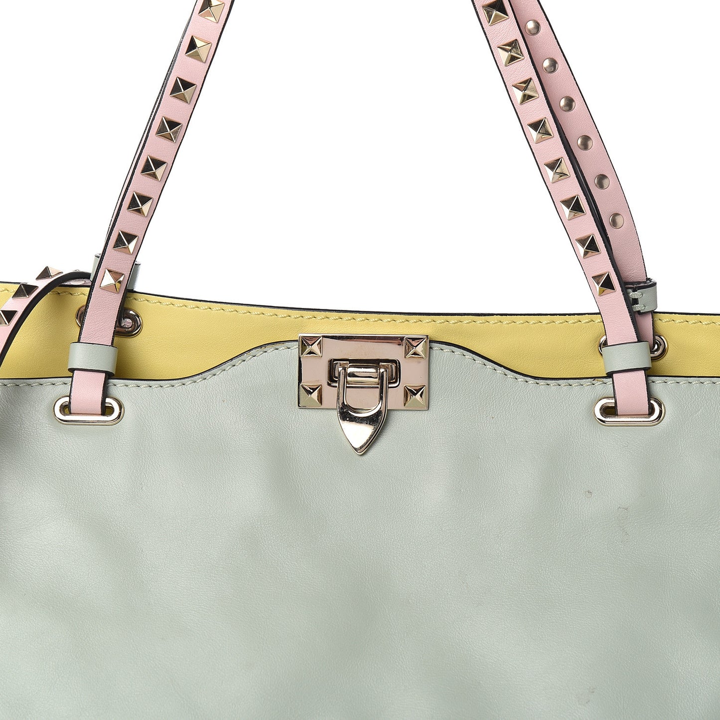 Vitello Watercolor Medium Rockstud Tote Rose Green Yellow Sky