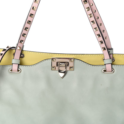 Valentino Garavani Vitello Watercolor Medium Rockstud Tote Rose Green Yellow Sky 10 of 14