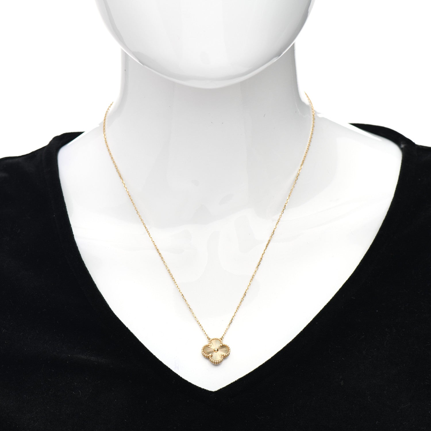 Van Cleef & Arpels 18K Yellow Gold Guilloche Vintage Alhambra Pendant Necklace 2 of 4