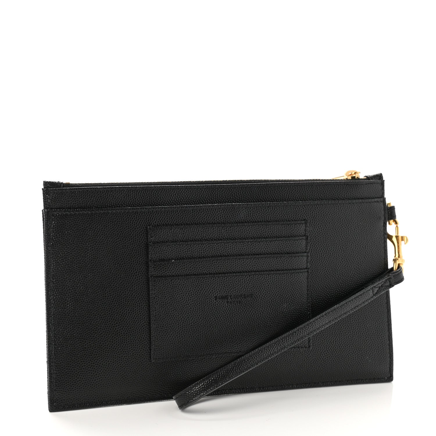 Saint Laurent Grain De Poudre Chevron Monogram Large Bill Pouch Black 3 of 10