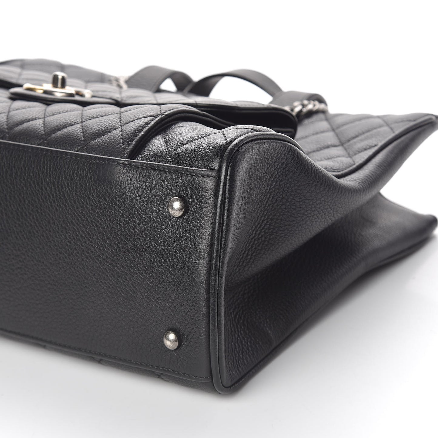 Grained Calfskin Quilted Large Casual Pocket Tote Black