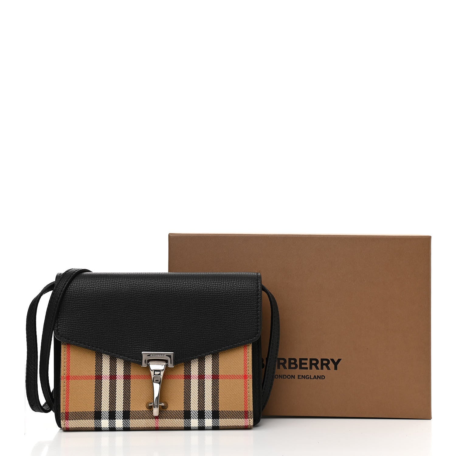 Burberry Derby Calfskin House Check Mini Macken Crossbody Bag Black 13 of 13