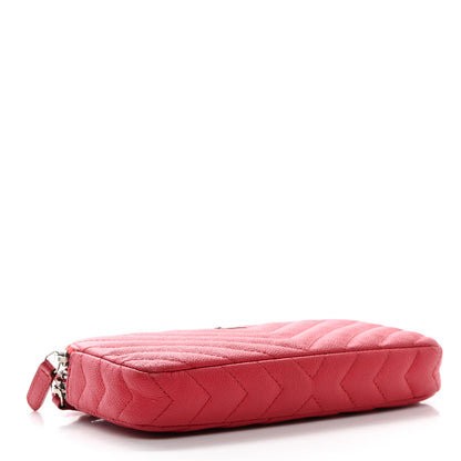 Chanel Caviar Chevron Quilted Small Clutch With Chain Light Red 4 of 15
