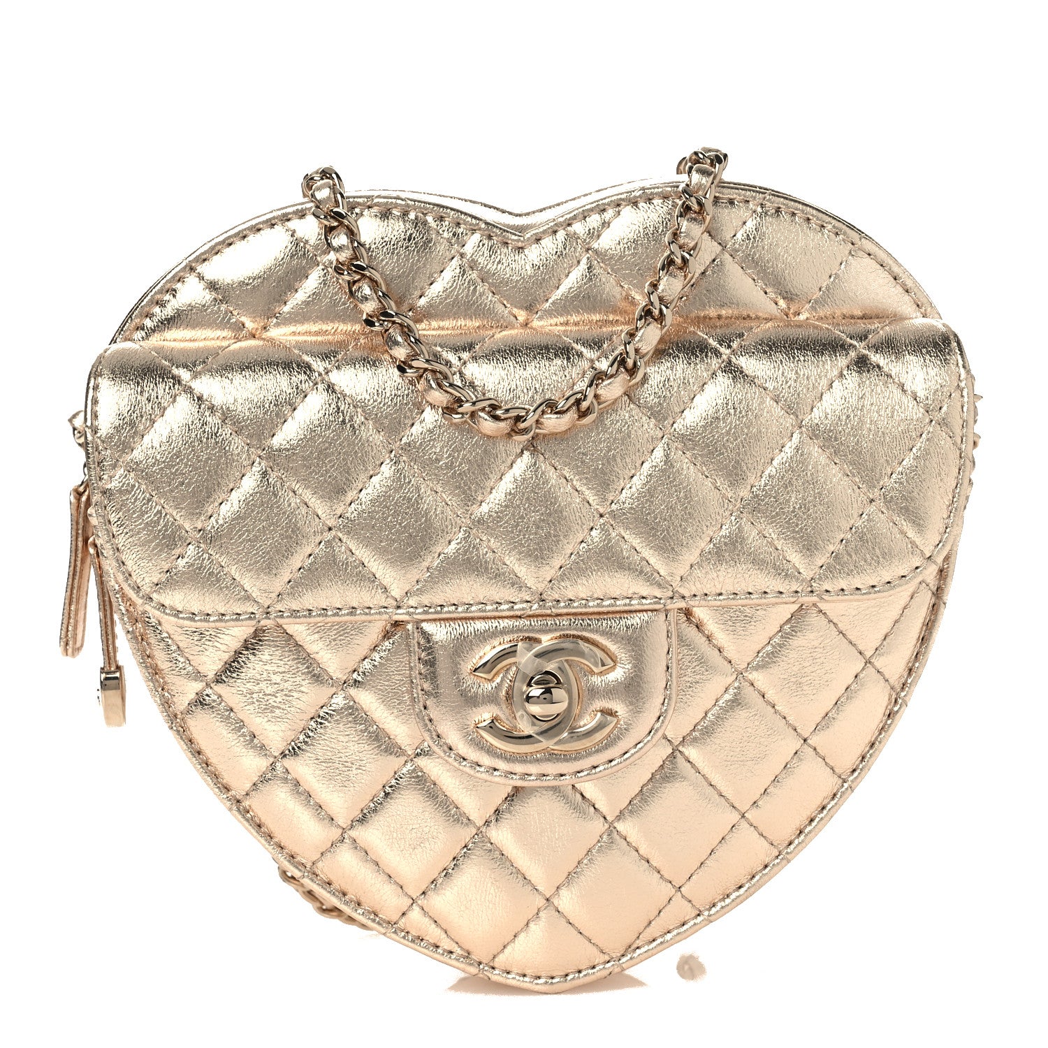 Chanel Metallic Lambskin Quilted CC In Love Heart Bag Gold 1 of 12