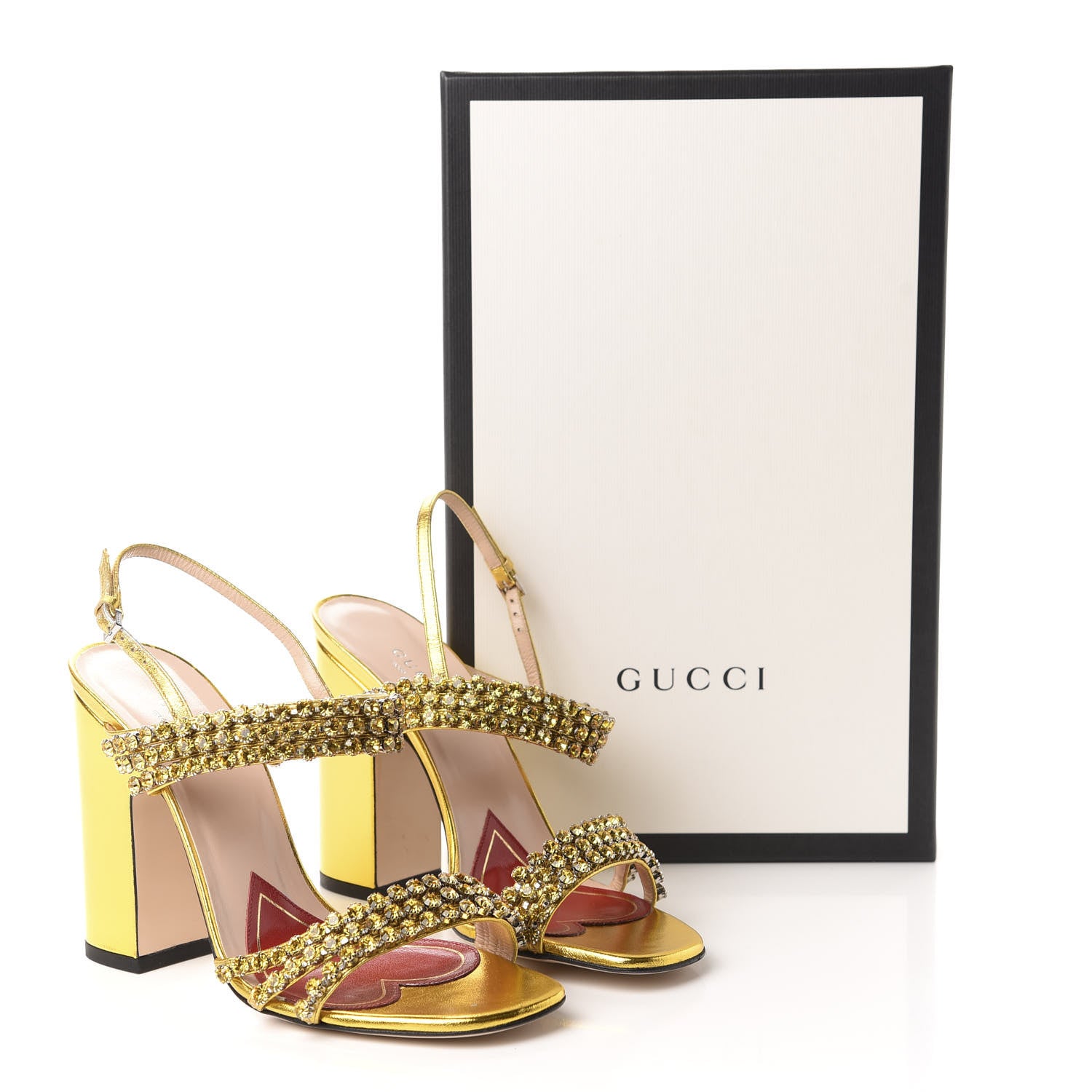 Gucci Nappa Silk Crystal Bertie High Heel Sandals 37 Gold 9 of 9