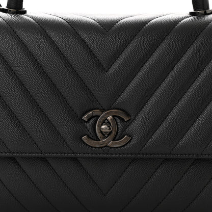 Chanel Caviar Chevron Quilted Small Coco Handle Flap So Black 8 of 10