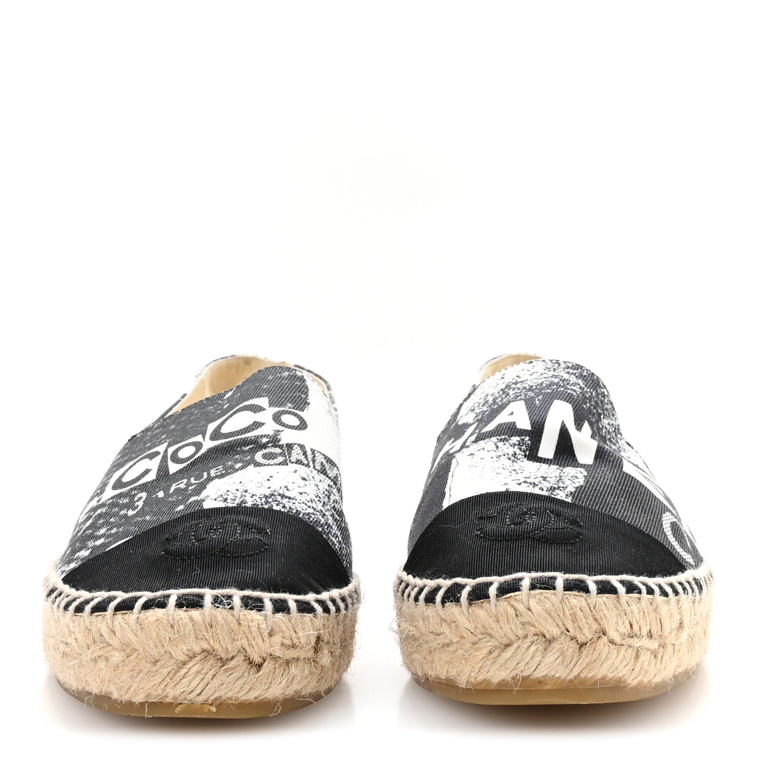Chanel Printed Canvas Grosgrain 31 Rue Cambon Espadrilles 38 Black White 3 of 8