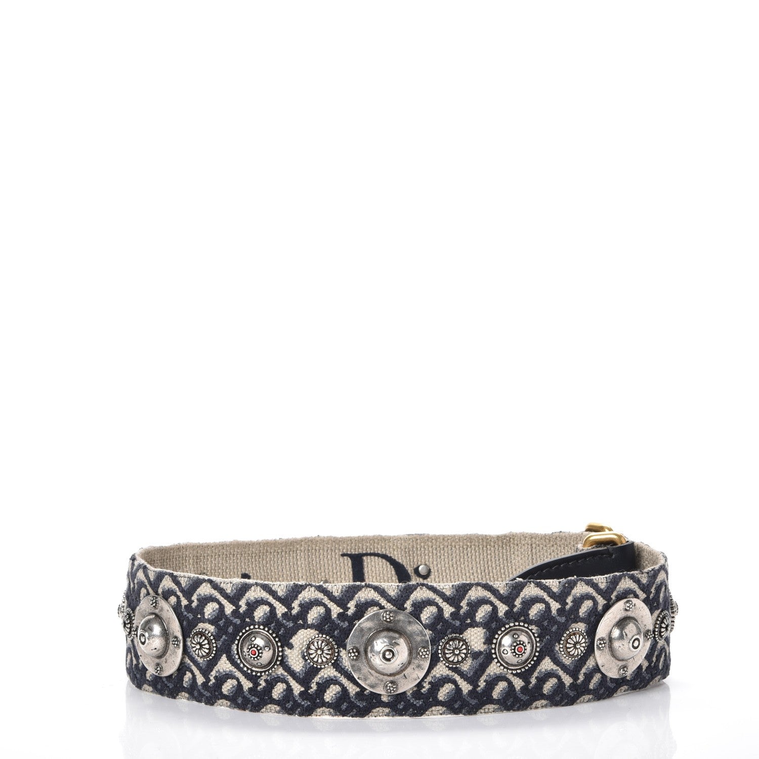 Christian Dior Oblique Studded Shoulder Strap Blue 3 of 5
