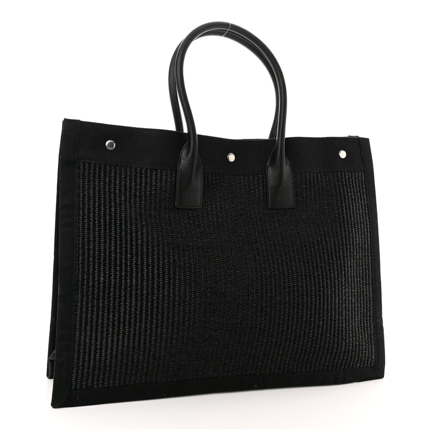 Raffia Linen Calfskin Rive Gauche Tote Black