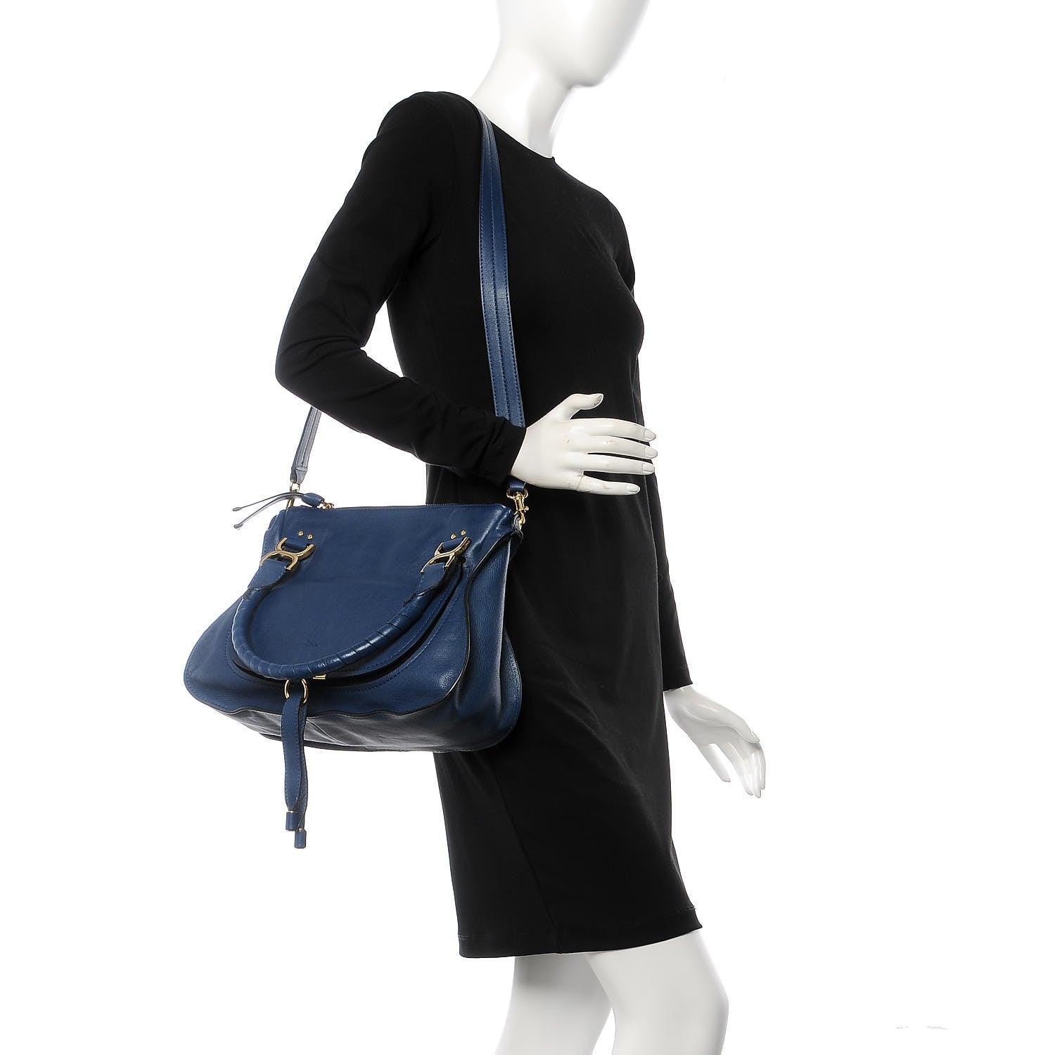 Chloe Natural Grain Calfskin Medium Marcie Nude Satchel Factory Blue 3 of 8