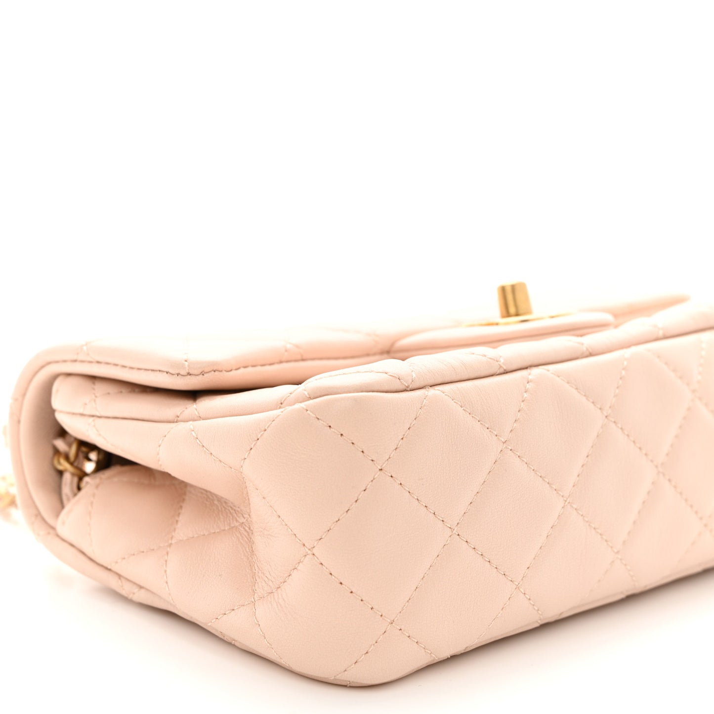 Lambskin Quilted Mini Rectangular Pearl Crush Flap Light Beige