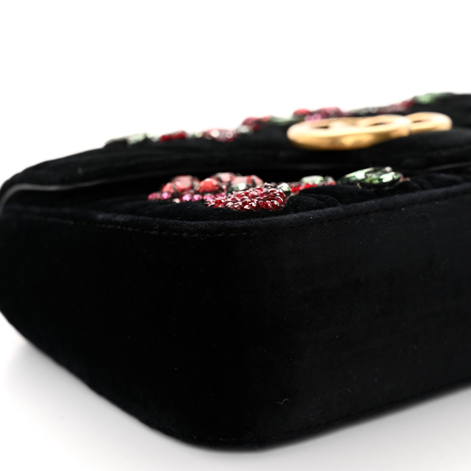 Gucci Velvet Matelasse Embroidered Mini GG Marmont Shoulder Bag Black 8 of 9