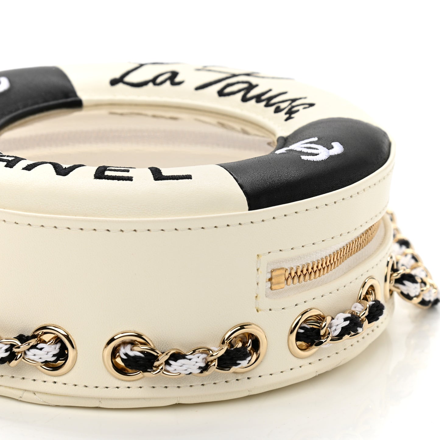 Lambskin Coco Lifesaver Round Bag Black White