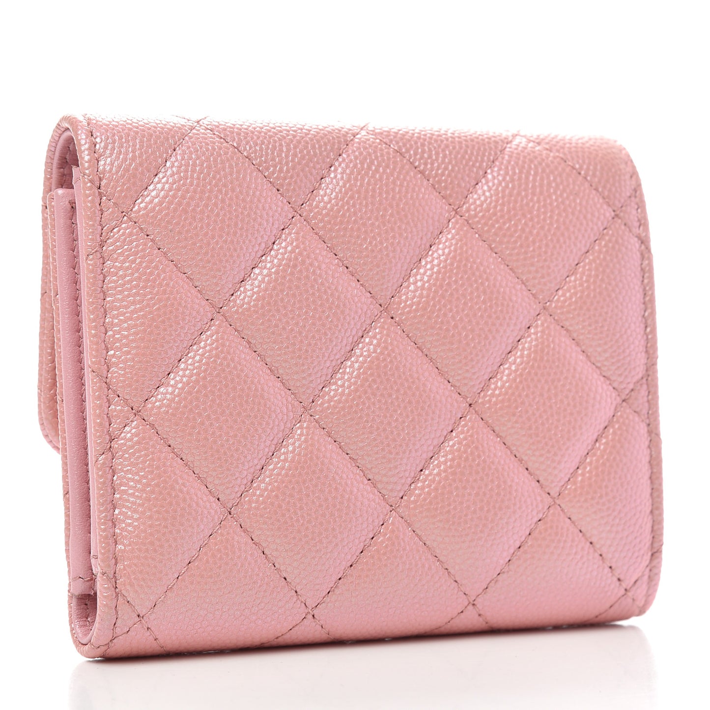 Iridescent Caviar Quilted Small Flap Wallet Rose Pink