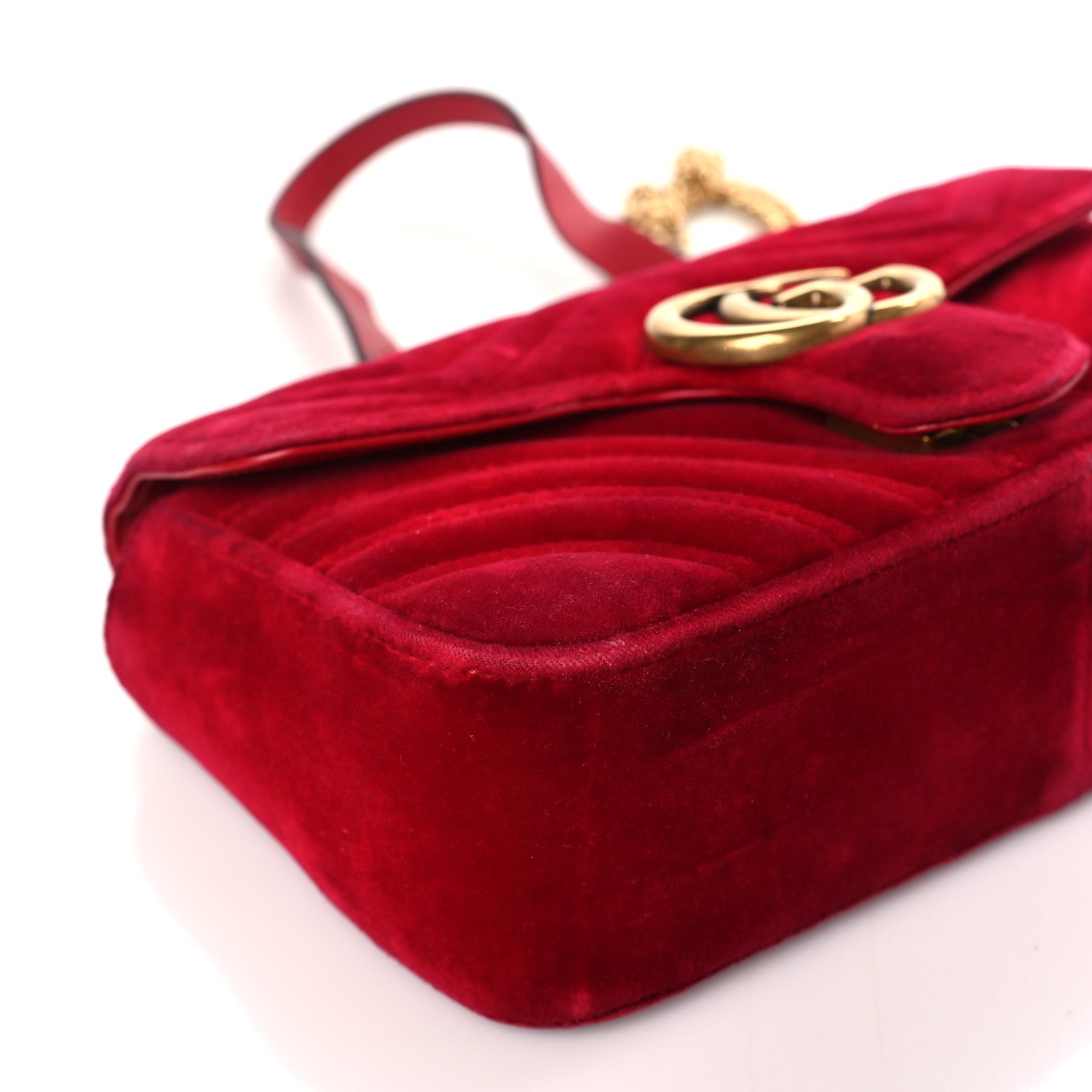 Gucci Velvet Matelasse Mini GG Marmont Shoulder Bag Hibiscus Red 8 of 9