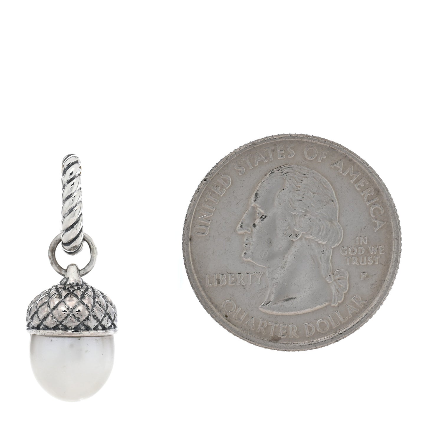 Sterling Silver Cultured Pearl Acorn Charm Pendant