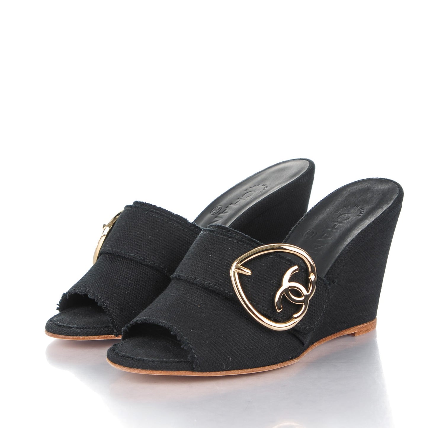 Canvas Heart CC Wedge Sandals 36 Black