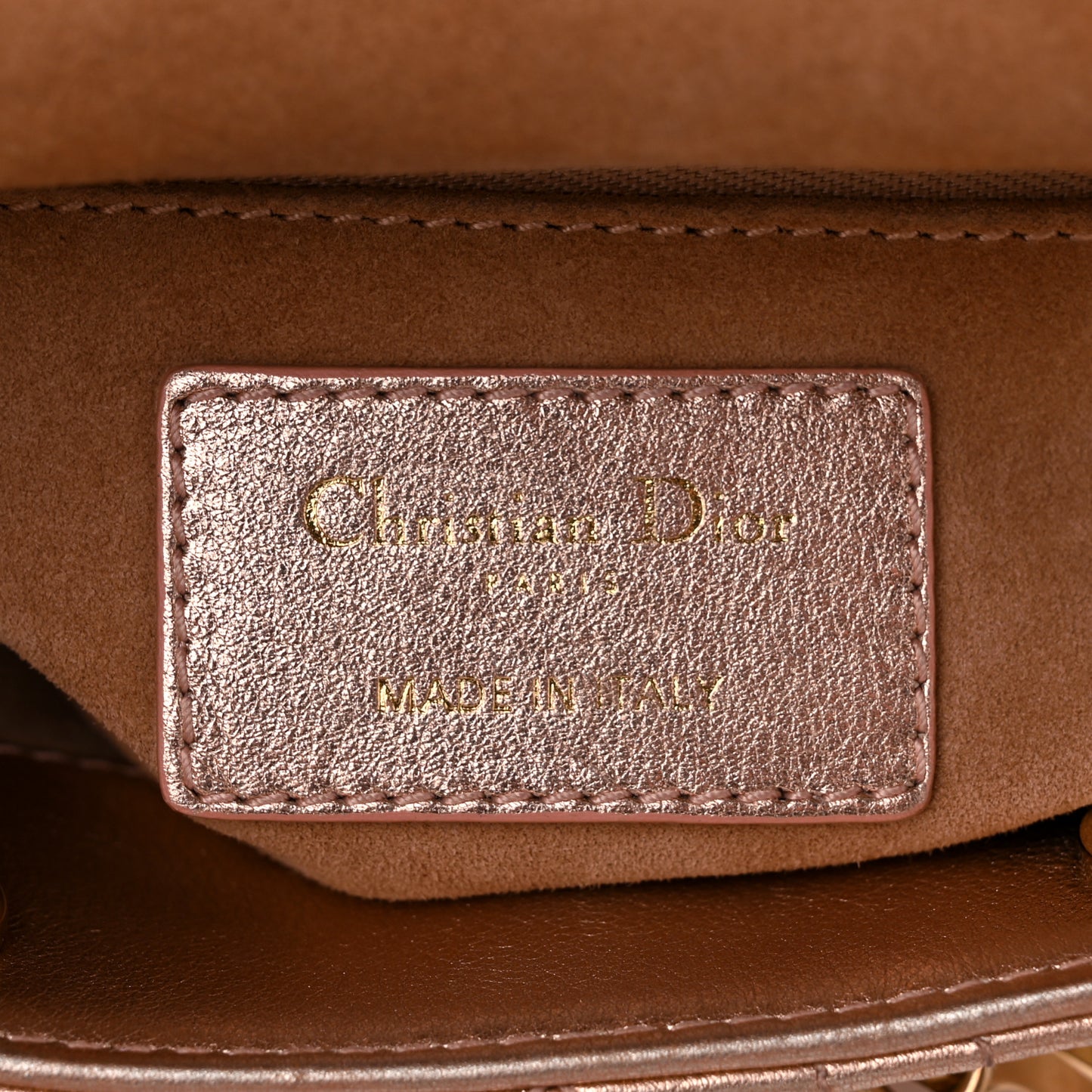 Metallic Grained Calfskin Cannage Mini Lady Dior Gold Rose
