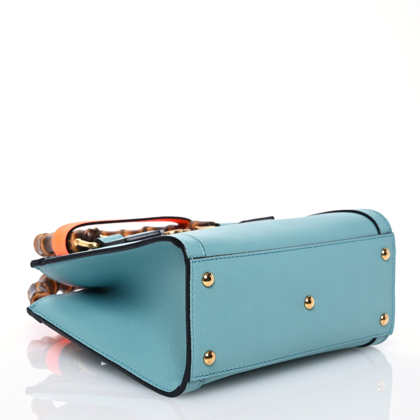 Wonka Grain Calfskin Mini Diana Tote Bag Dusty Azure Orange Fluo
