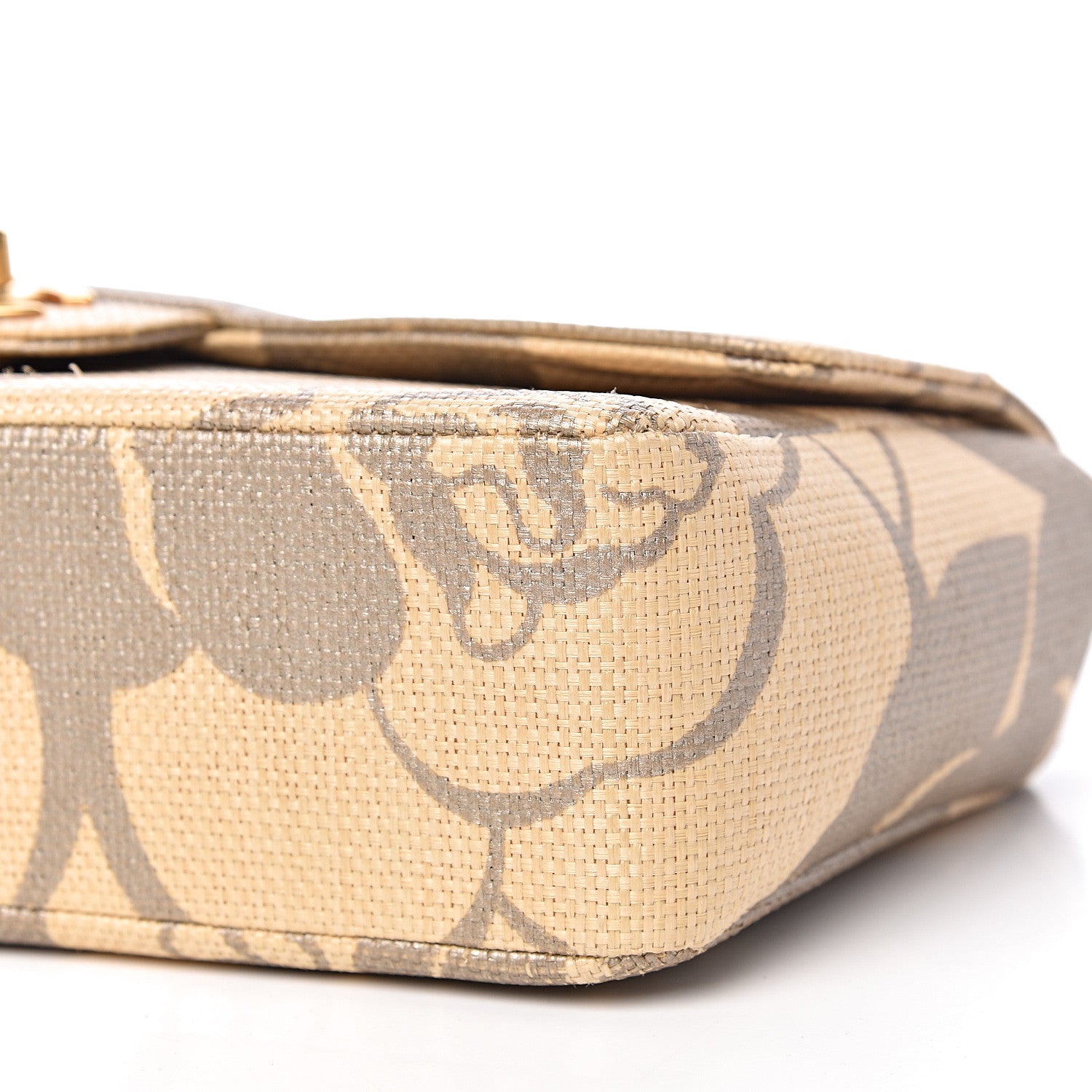 Chanel Woven Straw Camellia Print Medium Single Flap 9 of 12